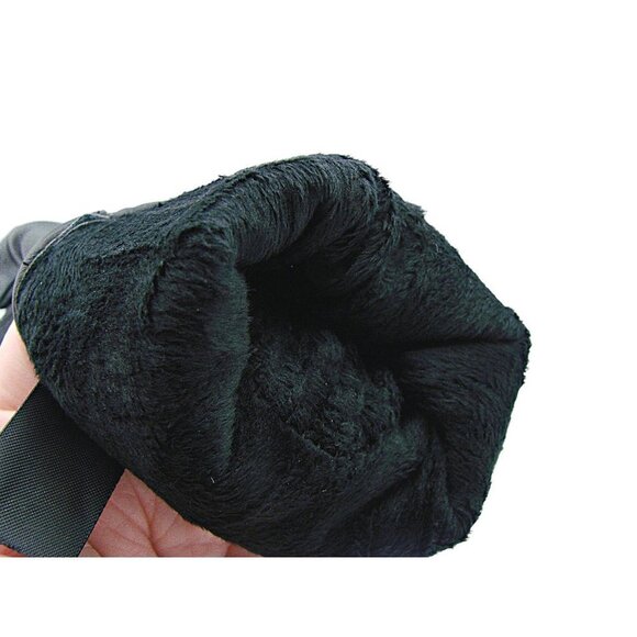 Womens Fashion Gloves Black Faux Leather Faux Fur Button Decor Wrist Length L/XL - Picture 2 of 9